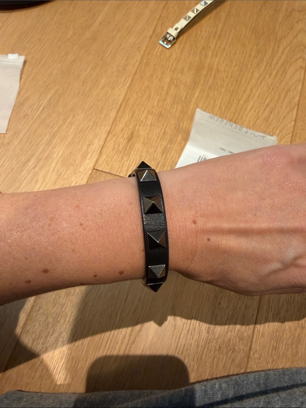 Valentino Garavani Black Rockstud Leather Bracelet size small